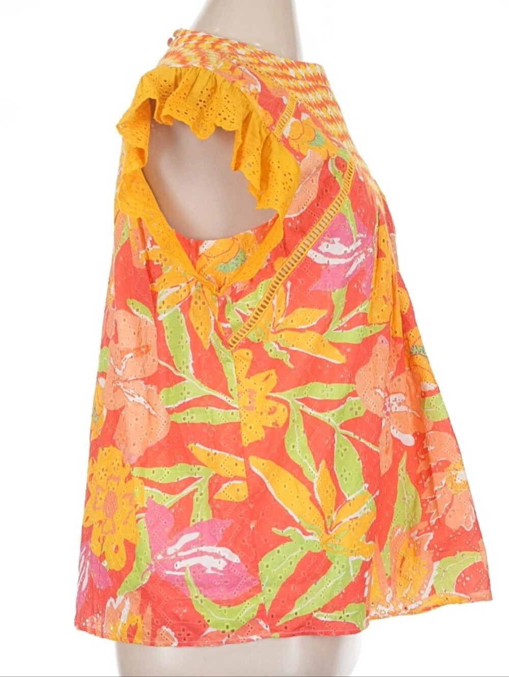 Verb By Pallavi Singhee Vibrant Floral Eyelet Flutter Sleeve Top | Size XL - Picture 7 of 8